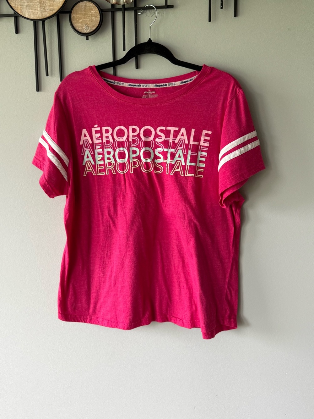 Aeropostale Fuchsia Logo Tee with White Stripes 2X